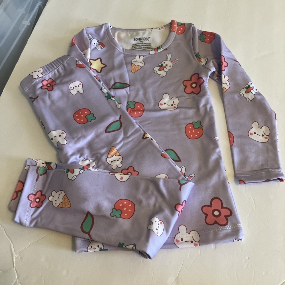 Songcode Girls Pajama Set Lavender With Bunnies Strawberries Size XXS C262